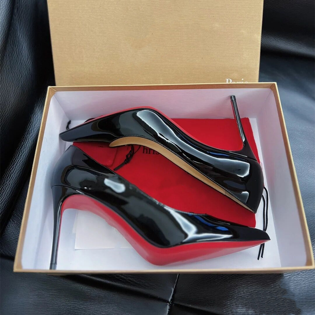 

Women High Heels Dress Shoes Red Shiny Bottoms Pointed Sandals Nude Black Patent Leather 8cm 10cm 12cm Thin Heel Shallow Sexy Ladies Wedding Shoes with Dust Bag, White leopard
