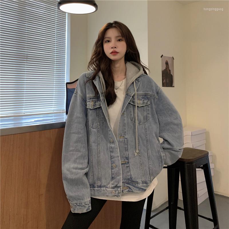 

Women' Jackets 2023 Spring Women' Denim Jacket Korean Version Short Fashion Versatile Long-Sleeved Hood Loose Coat, Blue