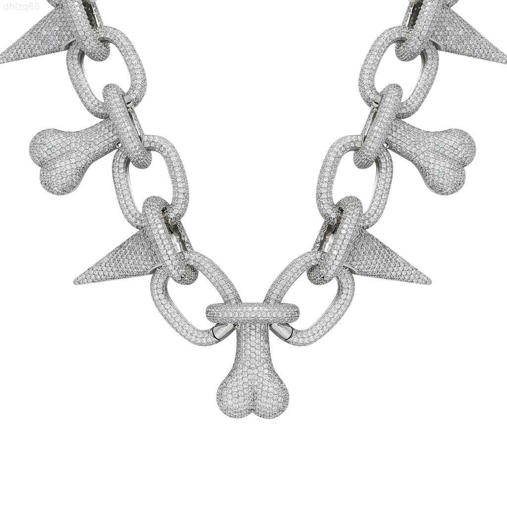 

Punk Bone Spikes Iced Out Bling Rapper Cuban Link Chain Real Gold Plated Necklace for Men Women