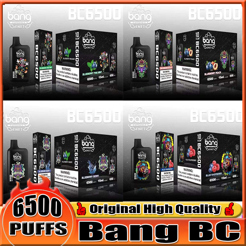 

Original Bang BC6500 Disposable E cigarette 6500 Puffs Device Kit 650mAh Rechargeable Battery Prefilled 15ml Cartridge Pod Vape Pen Box