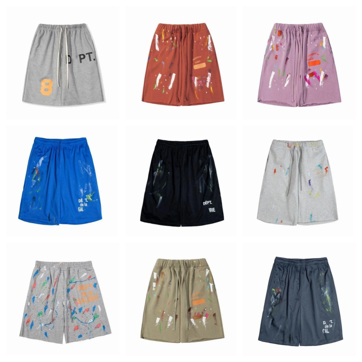 

American Fashion Brand Men's Shorts High Street 5-point Casual Pants Galleryes Depts Hand-painted Splash Printing Pure Cotton Terry Shorts Fog, Cu1