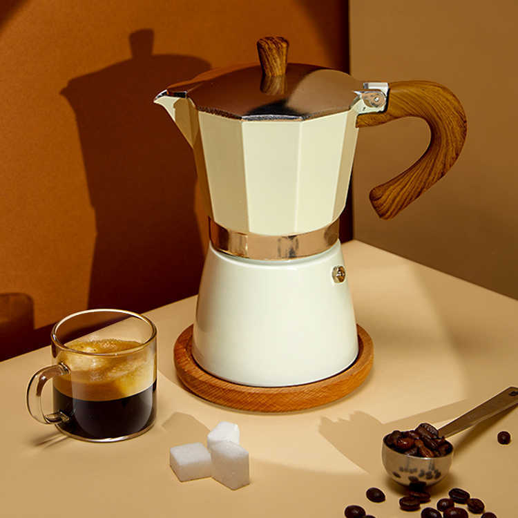 Coffee Pots 6/12 Vintage Wooden Cup Handle Espresso Maker Moka Pot Italian and Cuban Coffee Brewing Tools Coffee Shop Coffee Accessories P230508-image-863873226