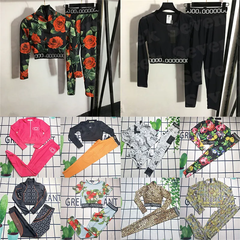 

Designer Woman tracksuits print floral letters vintage Yoga Outfit Padded Crop Tops Leggings Jogging Running Pants long sleeves Sports Outfits 2023 clothes