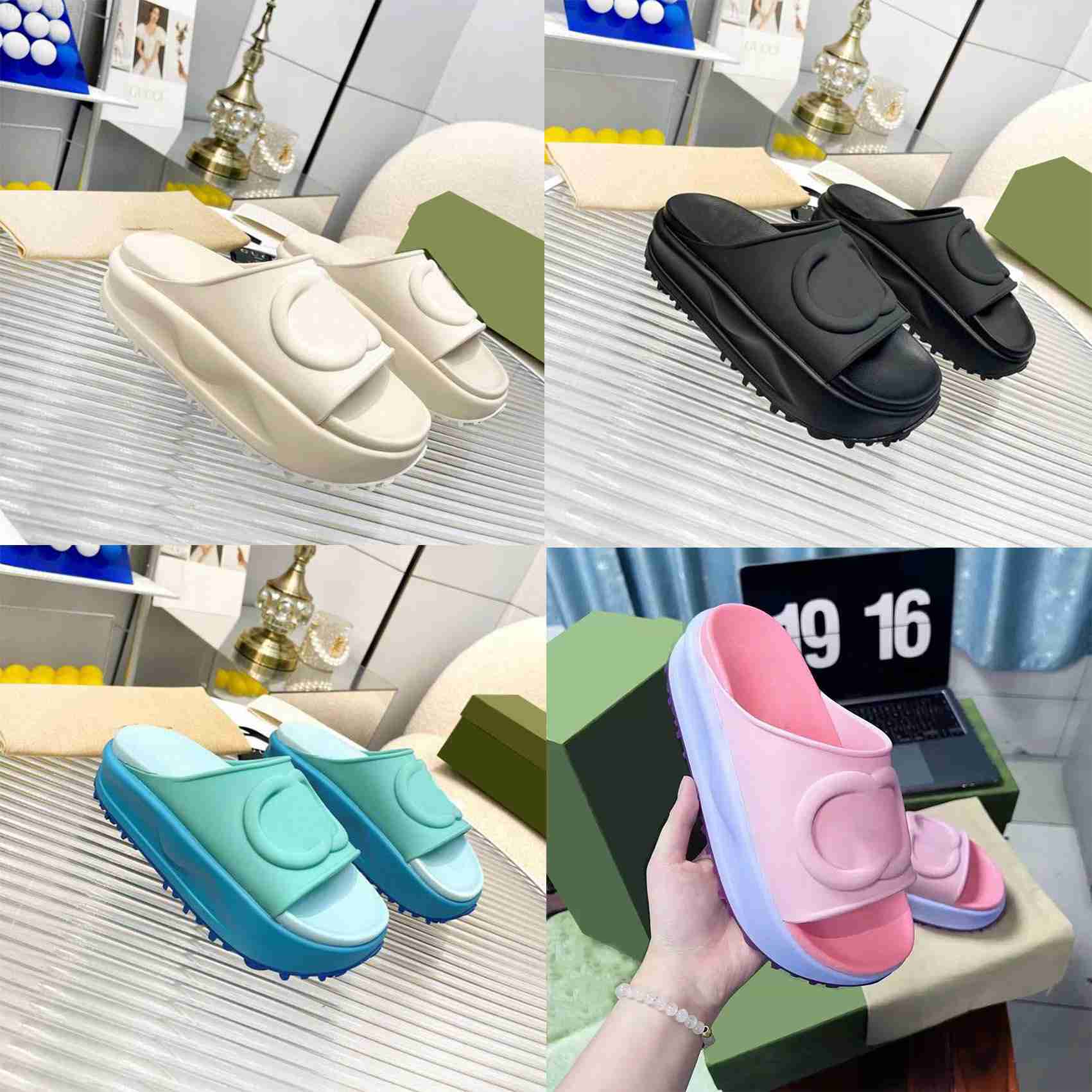 

2022 Designer Slippers Women Miami Rubber Platform Slides Women's 50mm Slipper Slide Sandal With Interlocking Double G Pool Beach High Quantity Size35-41, Color1