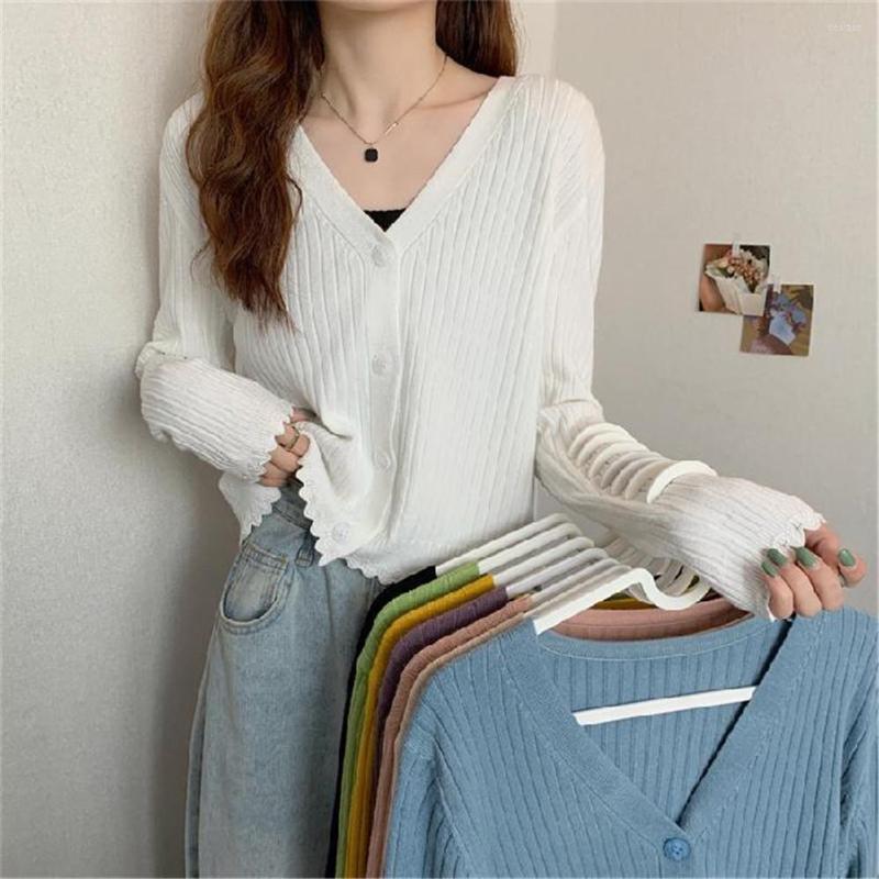 

Women' Knits 2023 Cardigan Sweater 7 Colors Spring Summer Korean Fashion Style Knitted V Neck Solid For Women Casual Lady Basic Tops ZY7863, Yellow