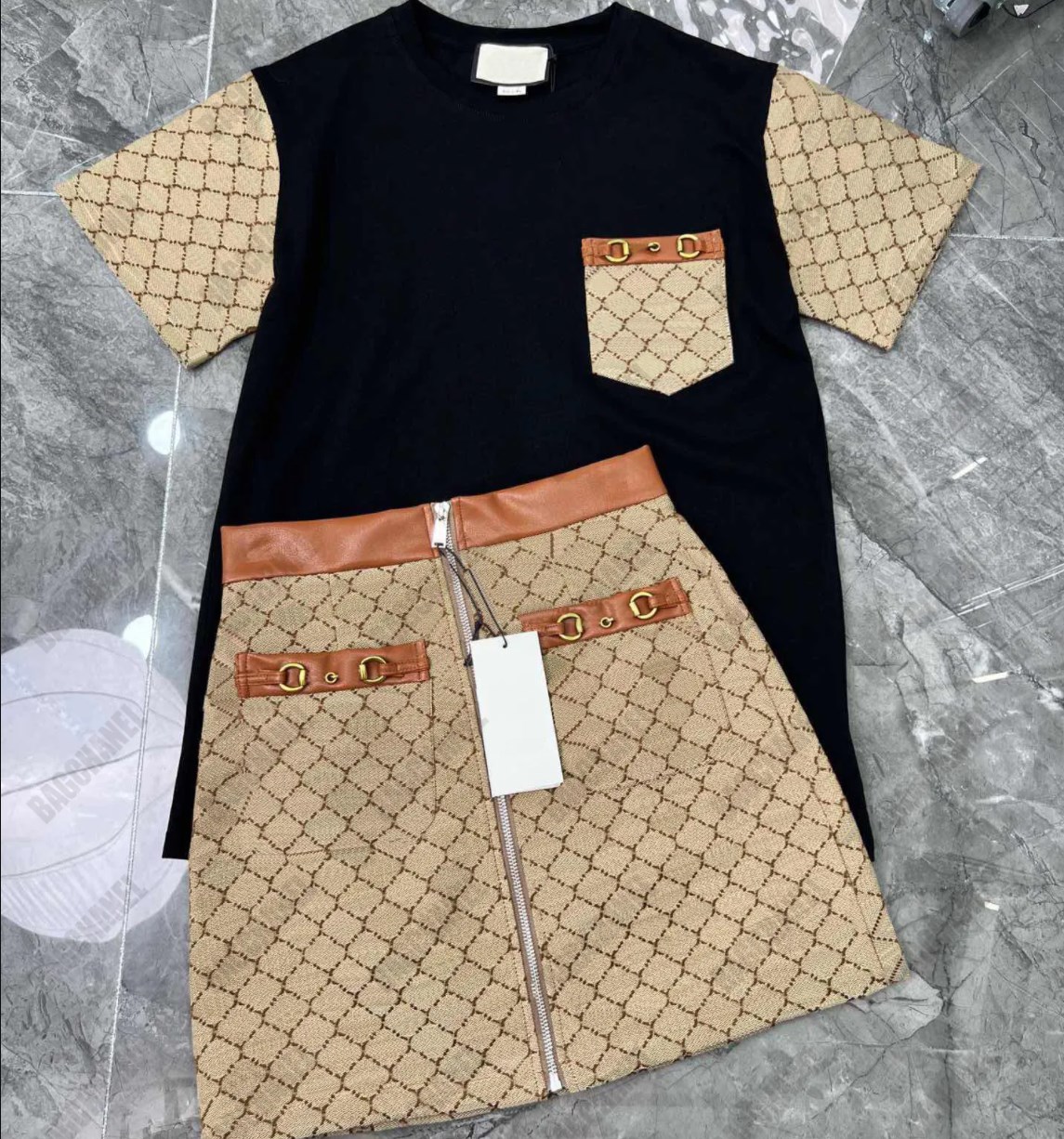 

Womens Two Piece Dress Designer top suit skirt classic double-letter print tracksuits fashion summer t-shirt skirt two-piece set Women's Clothing S-L, Brown