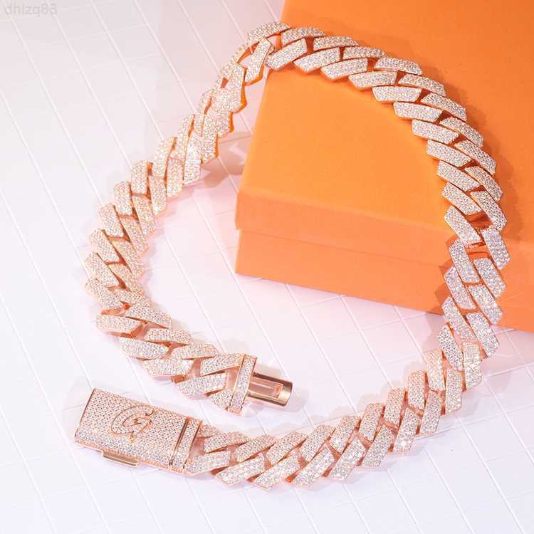 

Customization Hot Sale Miami Style Chain Pink Color 25.5mm Wide Silver 3 Rows Vvs Moissanite Cuban Chain for Hiphop
