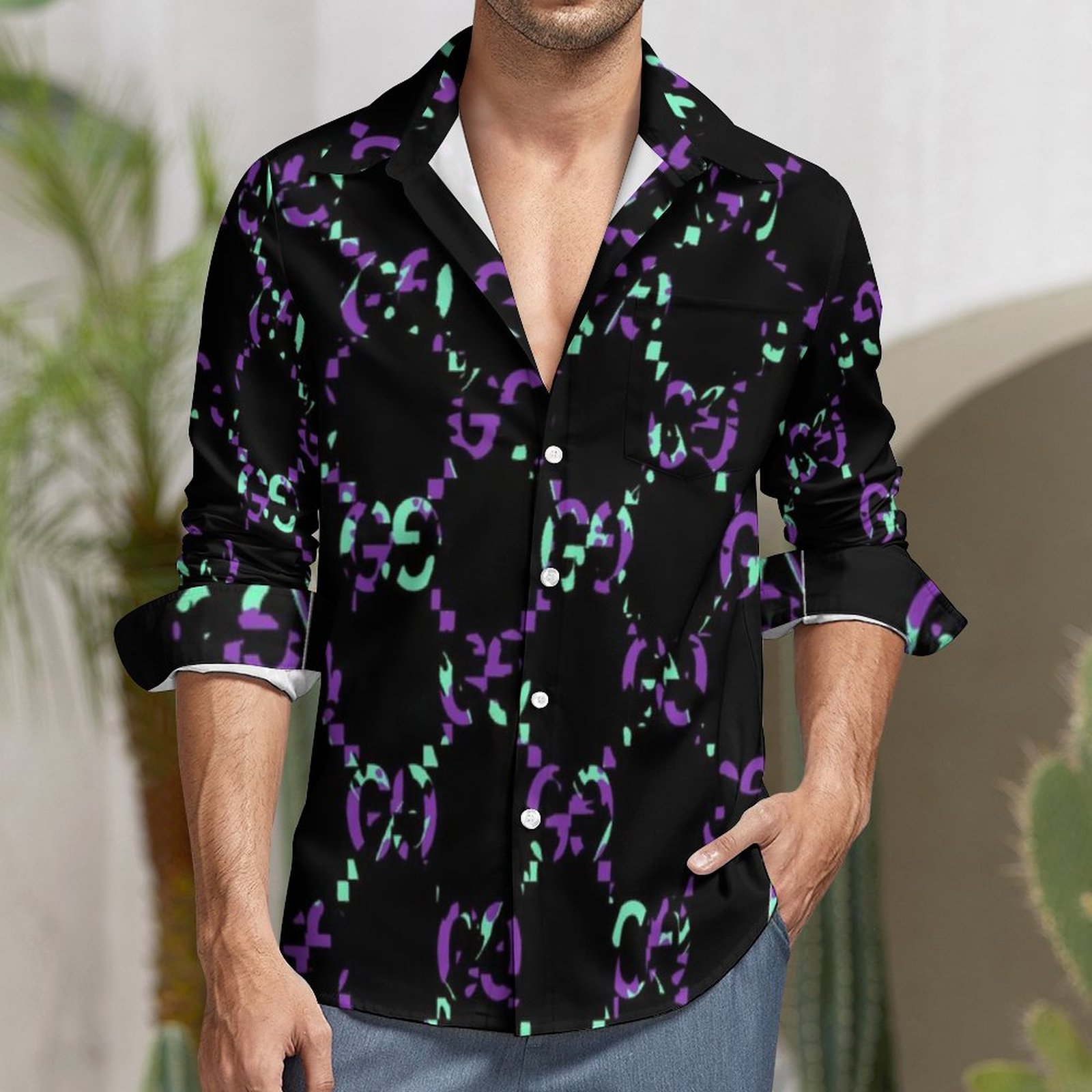 

Men Plus Size Slim Fit Homme Print Long Sleeve Tops Mens Clothing 6XL H113