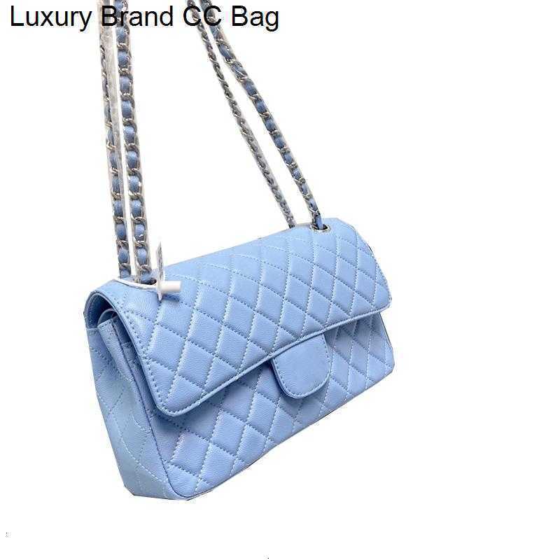 

Quilted CC Shoulder Caviar Bags Womens Bags Classic Double Flap Leather Calfskin Gold/Silver Metal Crossbody Shoulder Blue Peach Multi Pochette Outdoor Sacoche, Blue silver chain