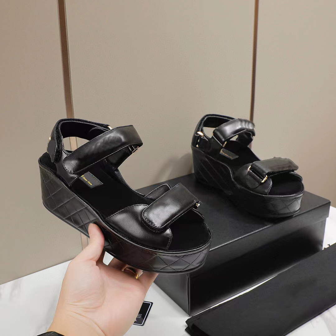 

Women Platform Sandals Designer Summer leisure Shoes Luxury Canvas Rubber leather Elevating Sandal Fashion Classic Fish Mouth Peep-Toe Heeled Sandals Size35-41, Color6