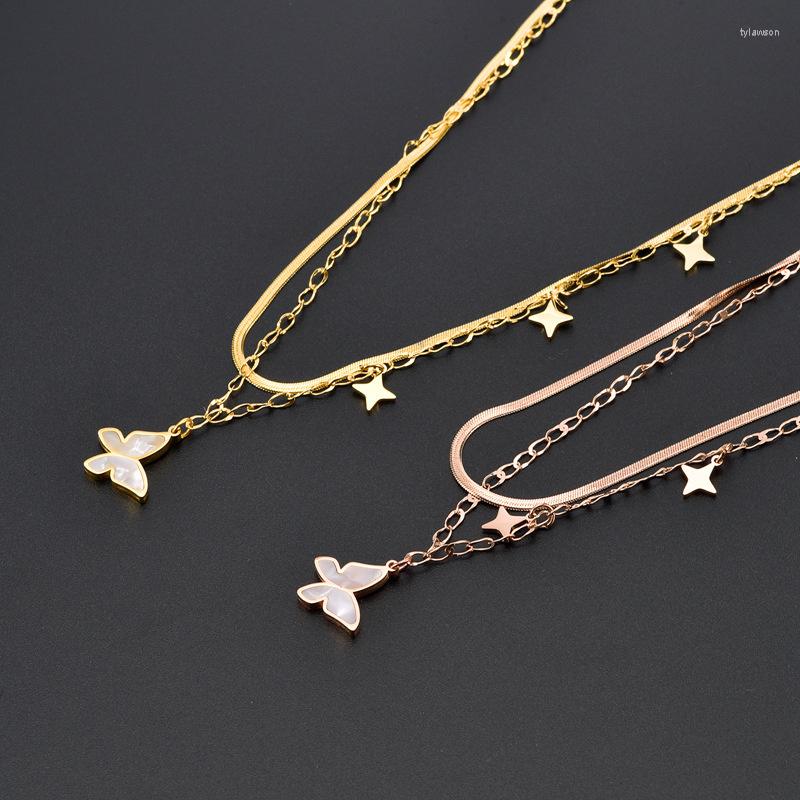 

Pendant Necklaces Gold Color Stainless Steel Butterfly Necklace For Women Shell Wing Simple Elegant Jewelry Wholesale