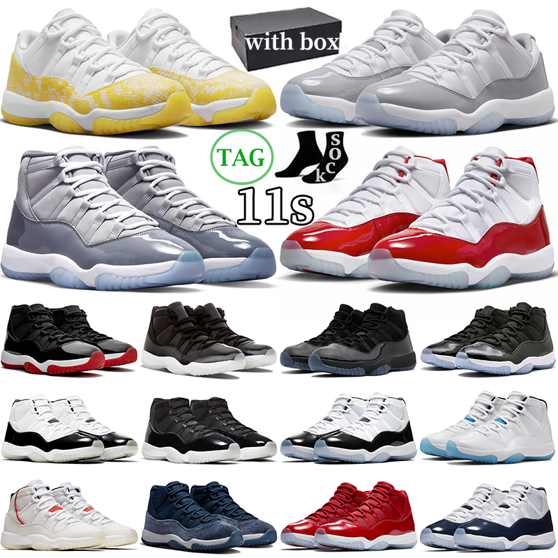 

With 11 Box Jumpman 11s Basketball Shoes Cement Grey DMP Cherry Cool Grey Bred Cap and Gown Concord Gamma Blue Space Jam mens trainers women outdoor sports sneakers, #21