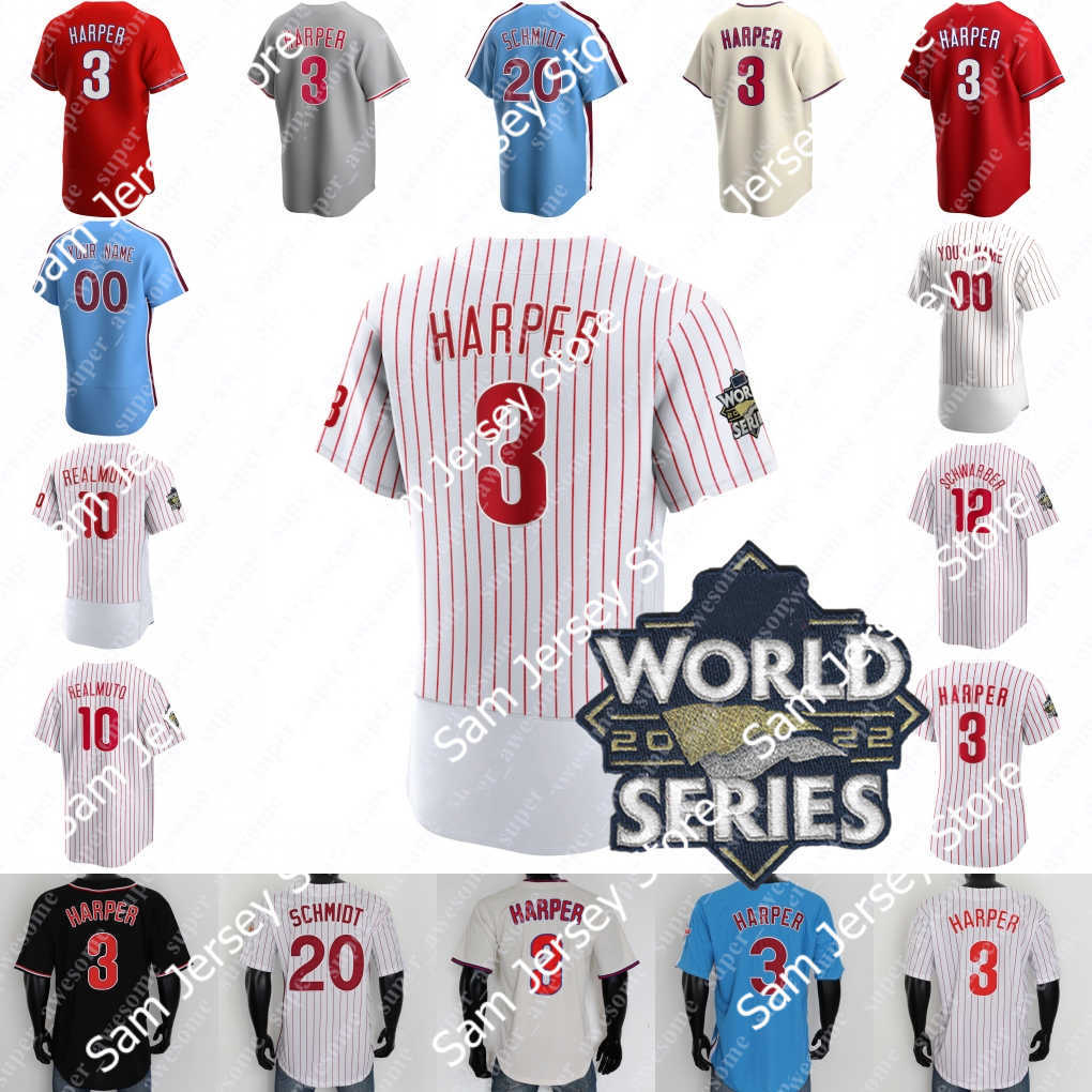 

Baseball Jerseys 2022 World Series Rhys Hoskins Jersey Bryce 3 Harper Bryson Stott Kyle Schwarber J. T. Realmuto Alec Bohm Jean Segura Nick Castellanos Aaron, Light blue flex base with number front