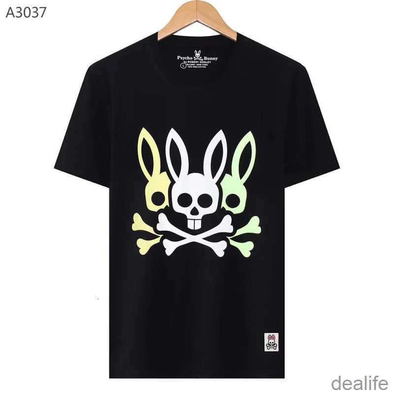 

Psycho Bunny t Shirt Summer New Pima Cotton Tide Brand Skull Rabbit Men's Short Sleeve Printed Casual Versatile T-shirt Tees K087, Orange