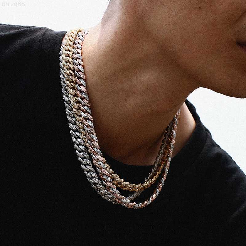 

Hip Hop 10mm Gold Pink Cz Cuban Prong Chain Necklaces Box Buckle Full Iced Out 925 Silver Luxury Bling for Men Choker Jewelry