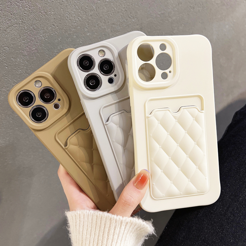 

Card Slot Holder Diamond Lattice Pattern Phone Case For iPhone 11 12 13 14Pro Max XS Max X XR 14Plus Wallet Skin Feel Soft Cover