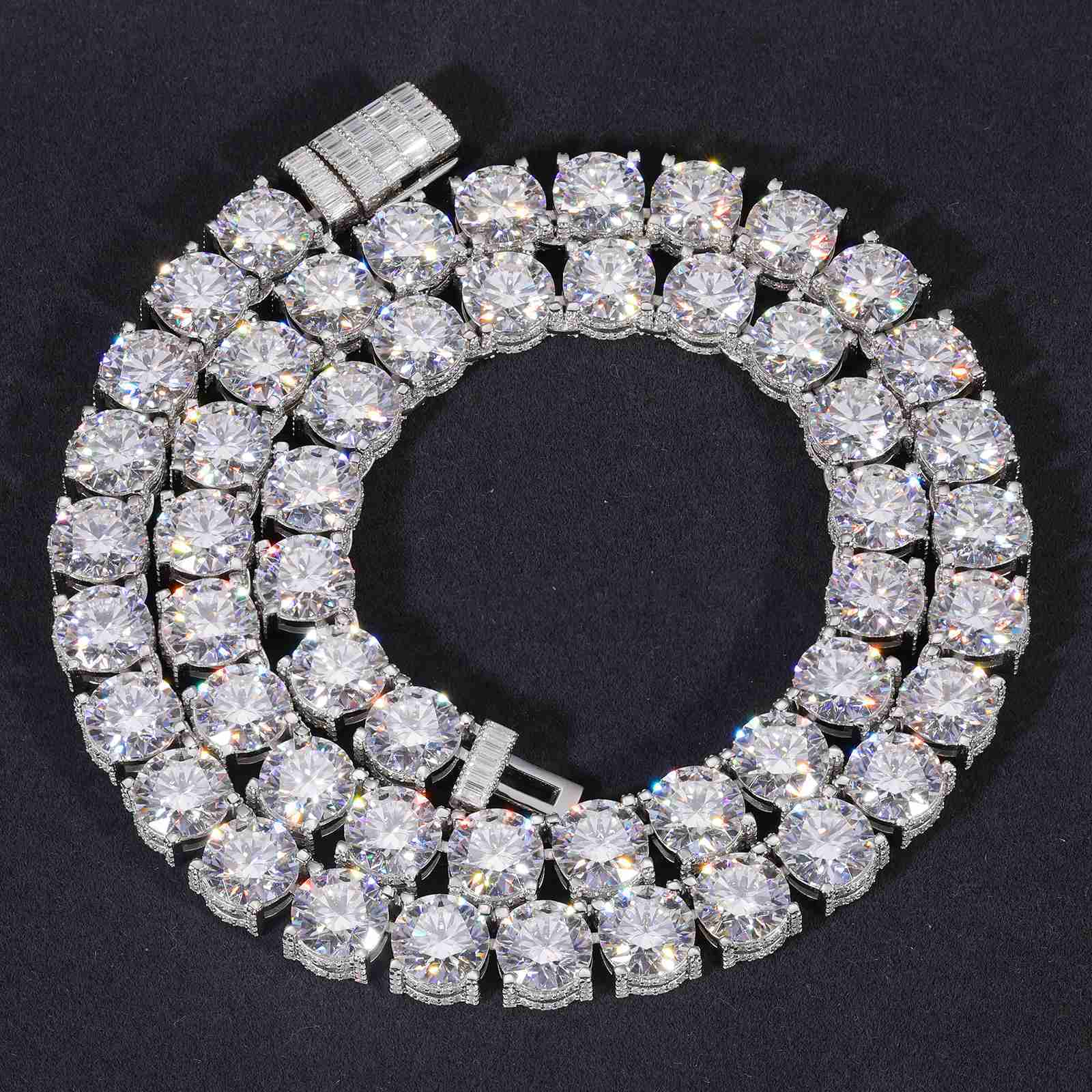 

2023 New Design Iced Out Bracket 10mm 925 Sterling Silver Vvs Moissanite Diamond Baguette Buckle Tennis Chain Necklace