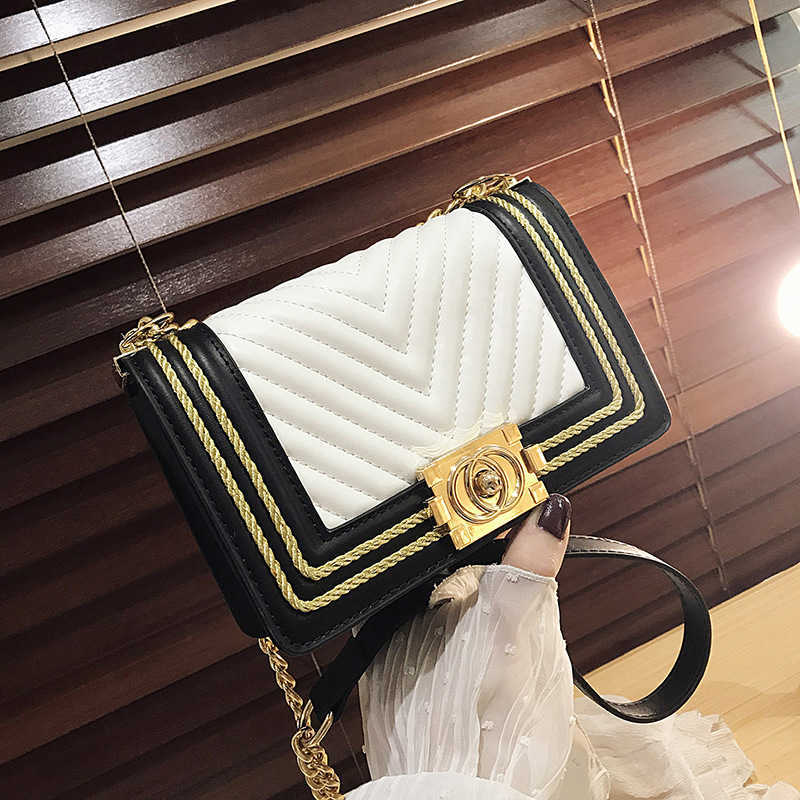 

14% OFF 2023 handbag New Women's Style Lingge Chain Shoulder Fashion Casual Texture Small Square Bag, White5