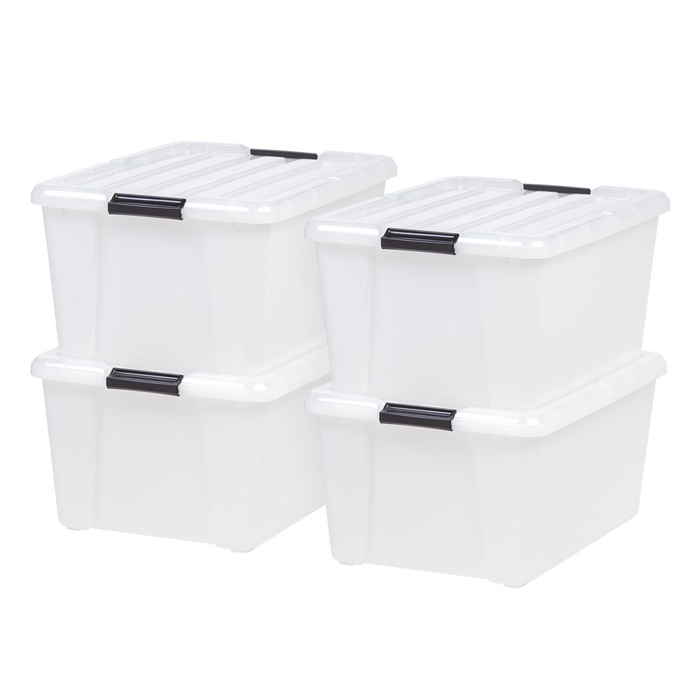 

IRIS USA 45 Quart Plastic Storage Box with Buckles, Pearl, Set of 4