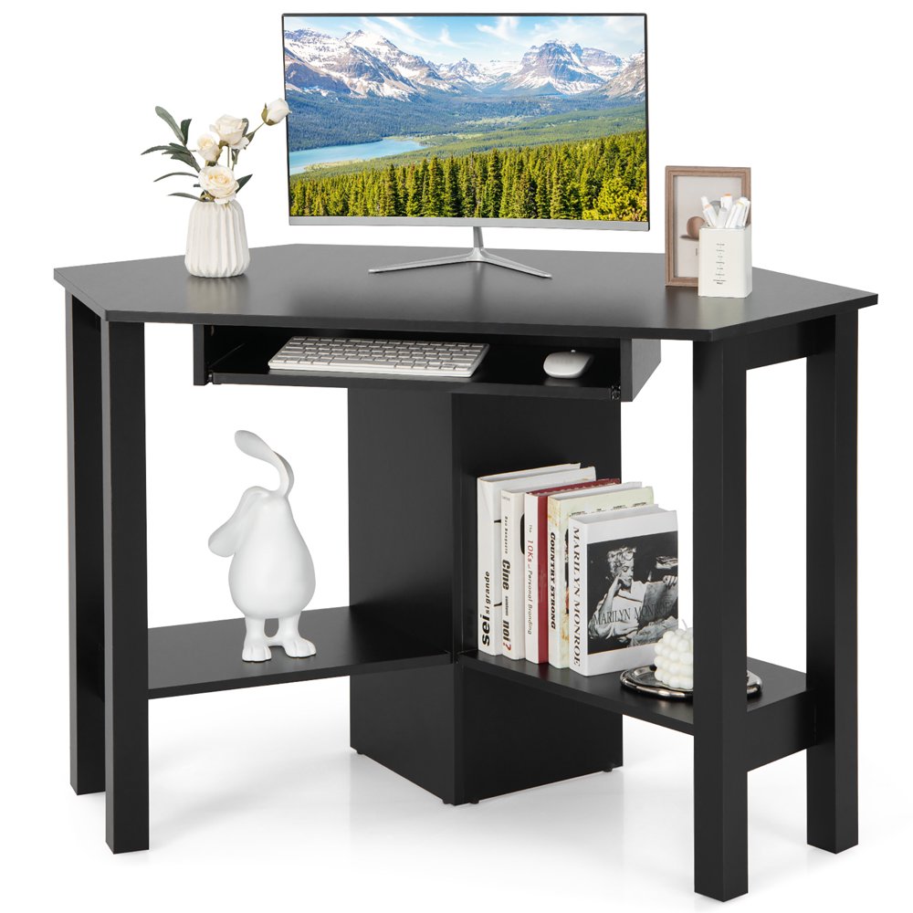 

Wooden Corner Desk With Drawer Computer PC Table Study Office Room Black