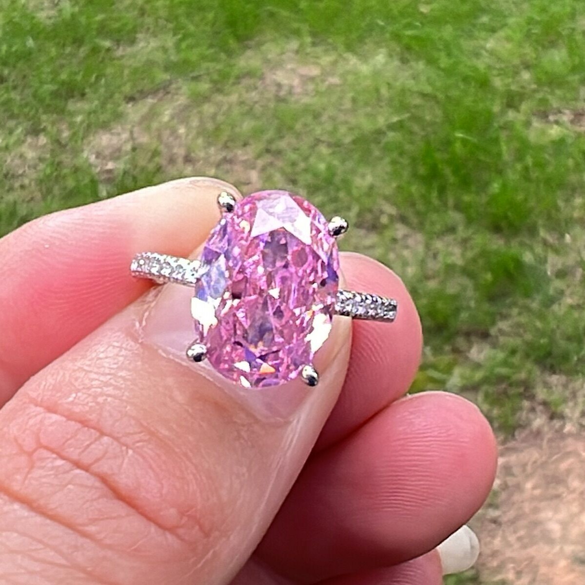 

Choucong Unique Brand Wedding Rings Luxury Jewelry 925 Sterling Silver Lagre 5A Pink Cubic Zircon CZ Diamond Stunning Party Women Engagement Bridal Ring Gift