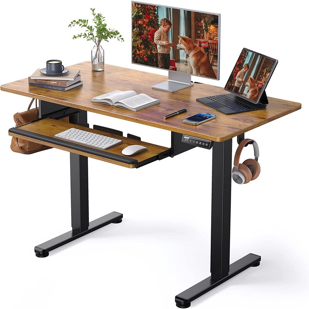 

Standing Desk with Keyboard Tray 48 x 24 Inches Height Adjustable Sit Stand up Desk Memory Computer Home Office Desk