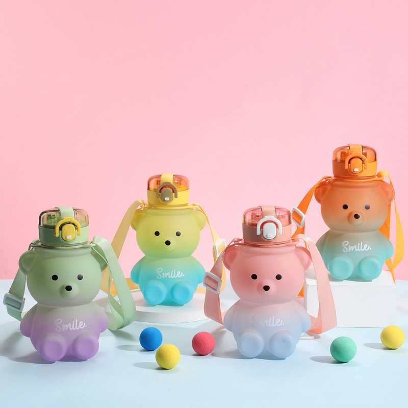 

0.8L Bear Straw Water Bottle Summer Outdoor Large Capacity Plastic Straw Drinking Cup Cute Children Water Cup Kawaii Bear Kettle, Customize