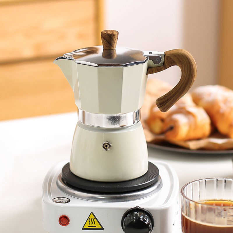 Coffee Pots Moka pot wooden house handle Italian style concentrated coffee pot extraction pot mocha hand-brewed coffee maker 150/300ml P230508-image-863872974