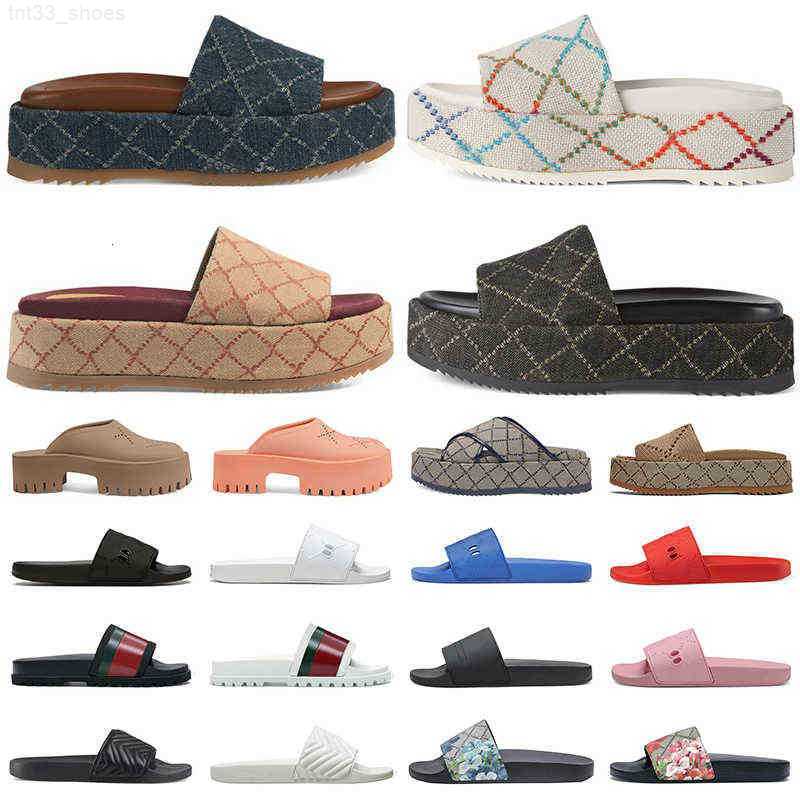 

2022 men women platform slides luxury designer sandals Multicolor Black white blue maroon Brocade rubber slipper fashion Beach Shoes, 14