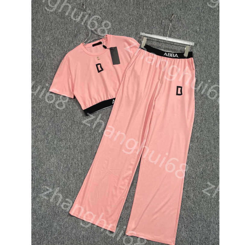 

23ss Casual suit womens designer clothing women set logo printed metal button Short sleeve T-shirt monogram printed elastic waist casual pants set women clothes a1, 12