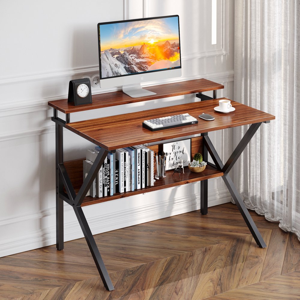 

Small Computer Desk, 27 5 inch Home Office Study Writing Table with Monitor Storage Shelf, Modern Simple Style Compact Laptop Desk for Small