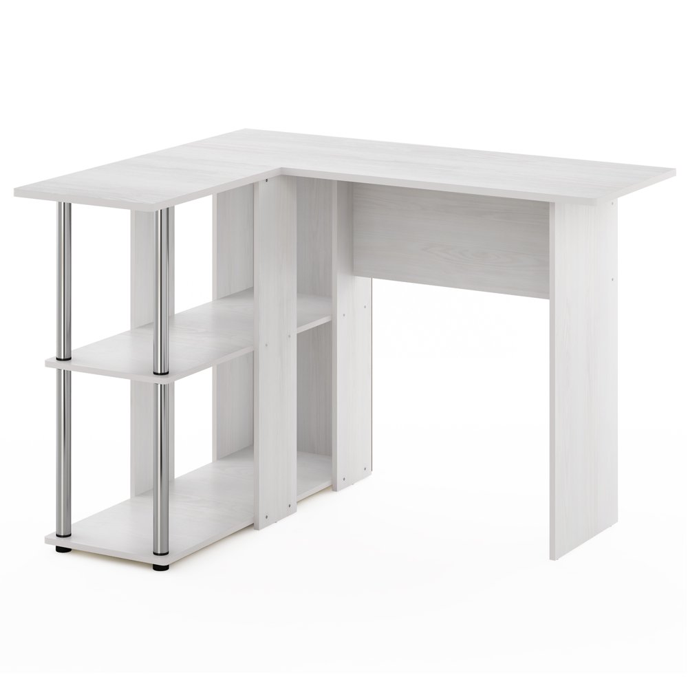 

Abbott L-Shape Desk with Bookshelf, White Oak, Stainless Steel Tubes