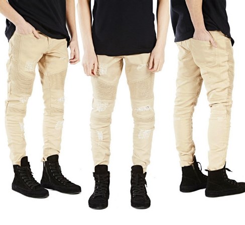

blue/black destroyed mens slim denim straight biker skinny jeans Casual Long men ripped jeans Size -38 3V99G