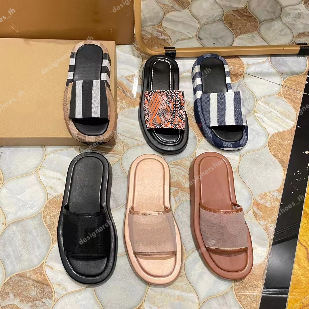 

Designer Slipper Womens Slippers Vintage Canvas Plaid Slide Flip Flops Rubber Flat Bottom Beach Scuffs Moccasins Sandals Platform Men Sandal