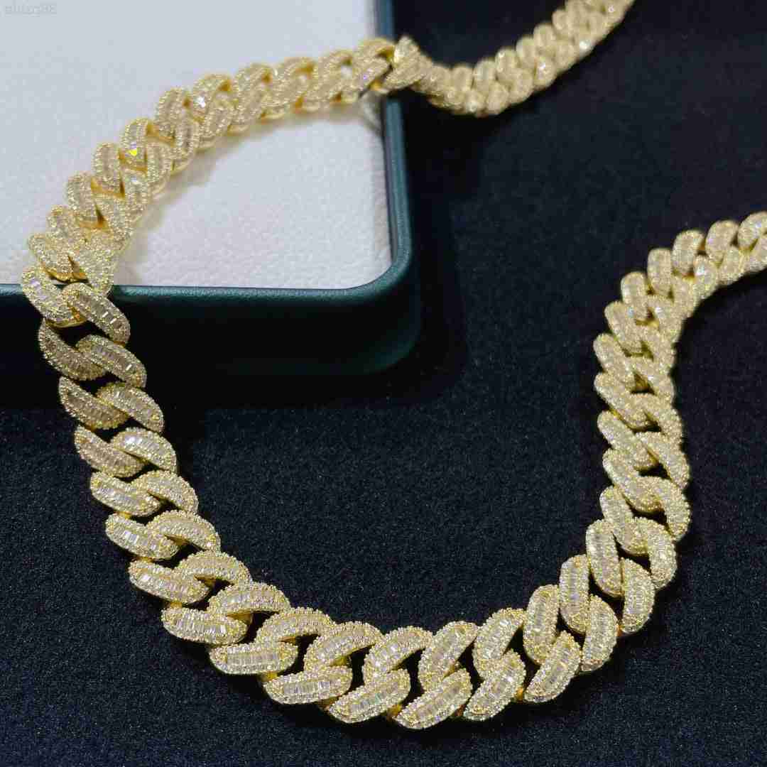 

Luxury Gold Color Cuban Chain 14mm d Color Vvs Moissanite Custom Silver Hip Hop Iced Out Cuban Necklace