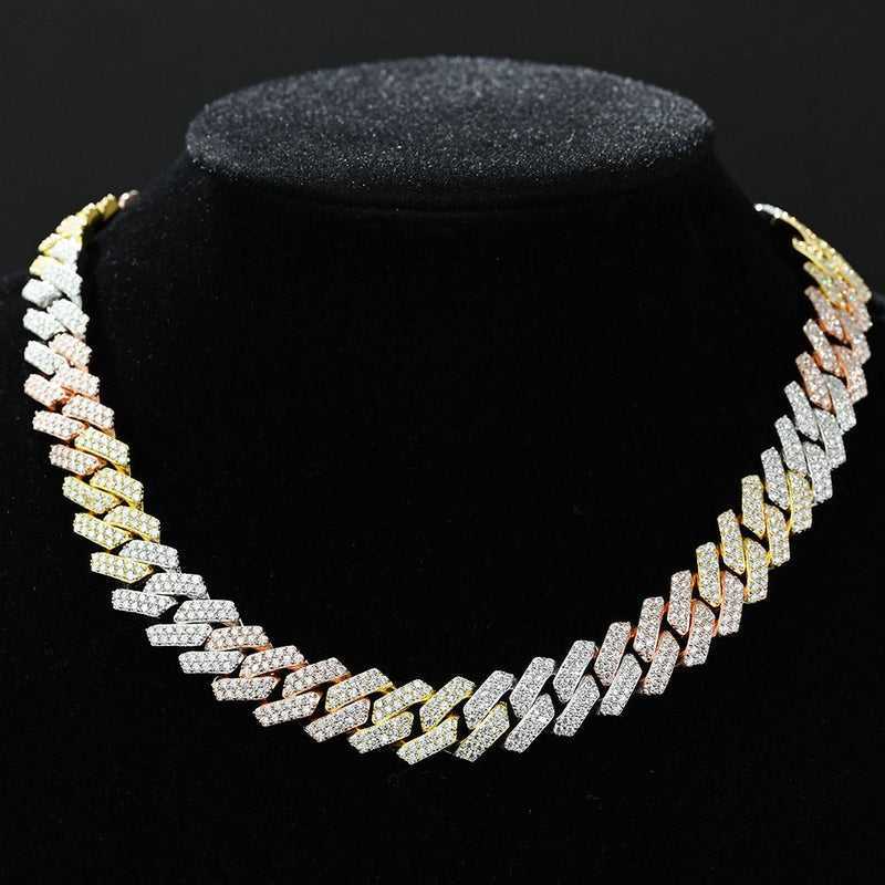 

New Custom Silver 15mm Men Cuban Chain Hip Hop Style Iced Out Moissanite Cuban Link Necklace