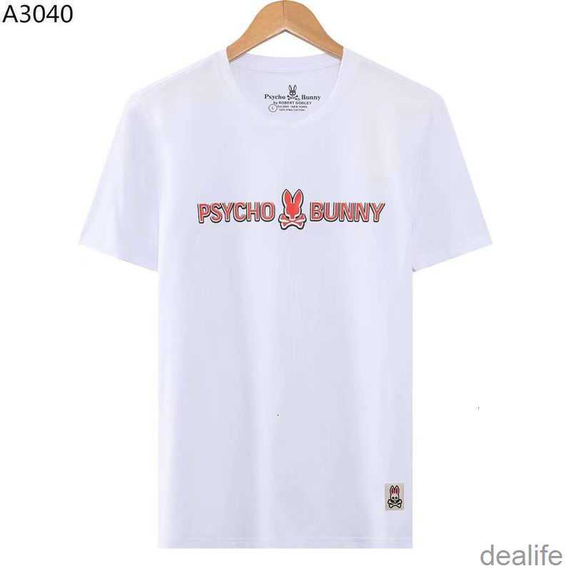 

Psycho Bunny t Shirt 23 Summer Skull Rabbit Pure Cotton Cartoon Letter Printing Short Sleeve Fashion Embroidery Label Casual Exvc, White