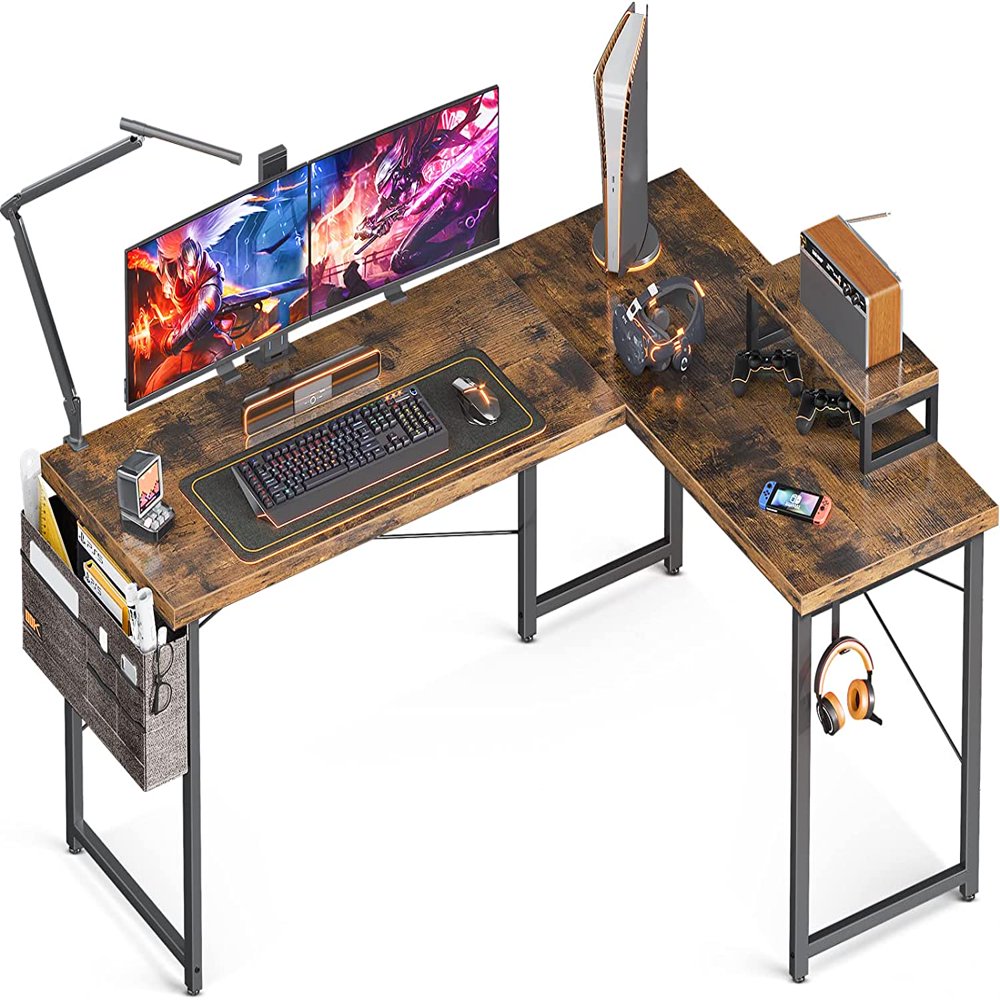 

L Shaped Desk, 59 Computer Corner Desk, Gaming Desk, Home Office Writing Desk with Monitor Shelf, Space-Saving Workstation Desk, Modern Sim