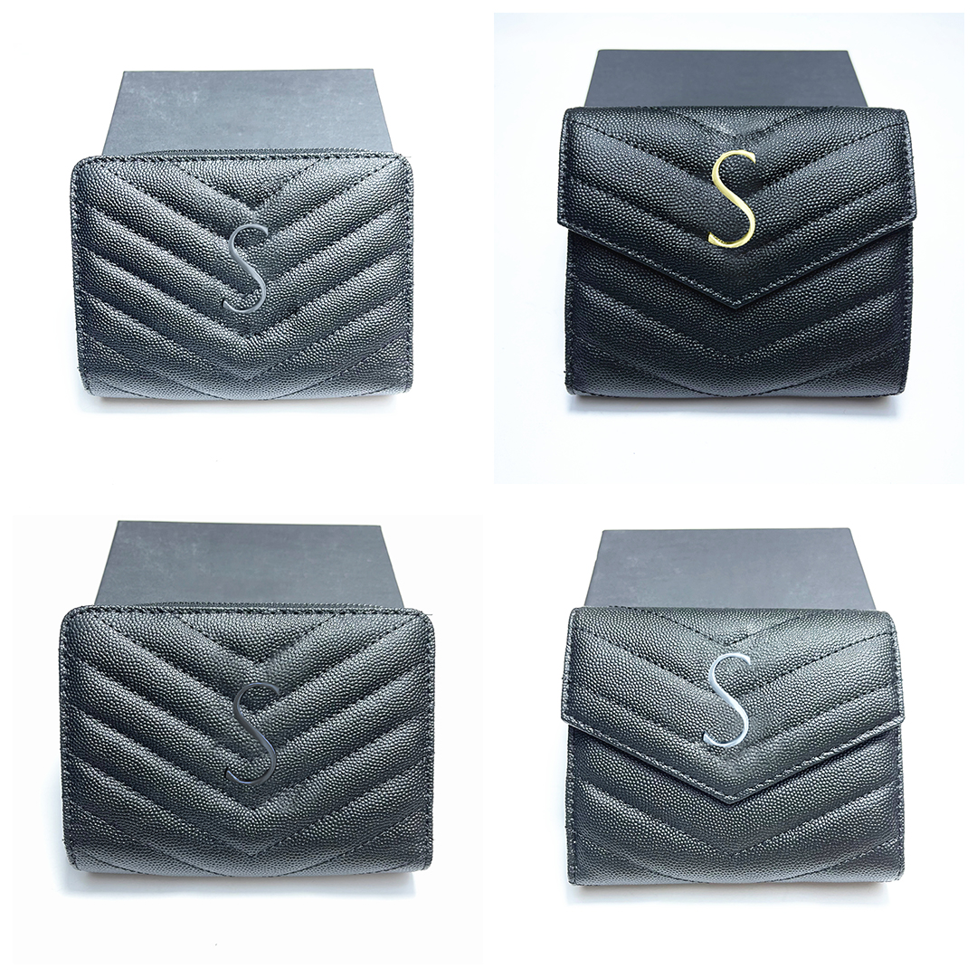 

yslity Cassandre Genuine Leather caviar key wallets coin purses Womens mens luxury Designer cardholder wallet pouch black purse pocket organizer poke cards holder, 1-black gold