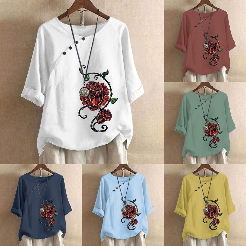 

Women' T Shirts Women Casual Rose Floral Print O Neck Short Sleeve Blouse Tops, Green