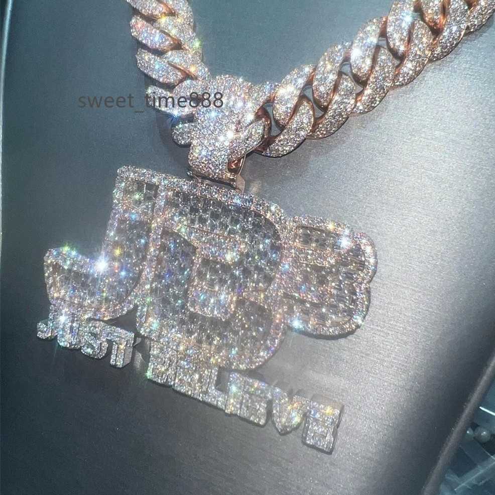 

Solid Sterling Silver With Emeral Cut Custom Name Initial Letter Hip Hop VVS Moissanite Pendant
