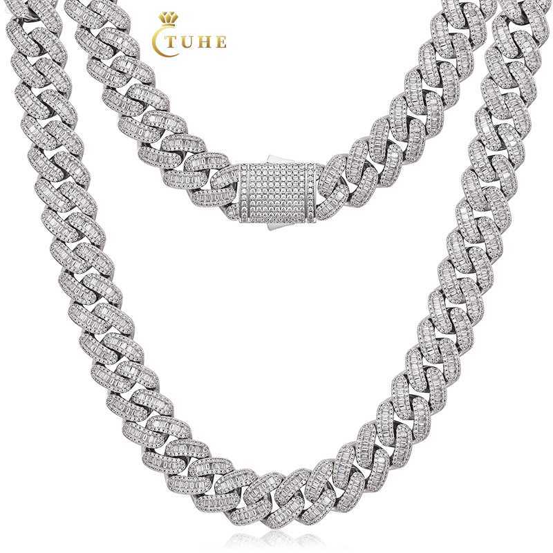 

Iced Out Custom Bling Buguette Vvs Moissanite Diamond Pass Diamond Tester Miami Cuban Link Chain Necklace