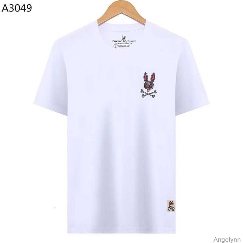 

Psycho 2023 Summer New T-shirt Fashion Brand Skull Rabbit Bunny Front and Back Printed Men's Short Sleeves Qco3, Pink