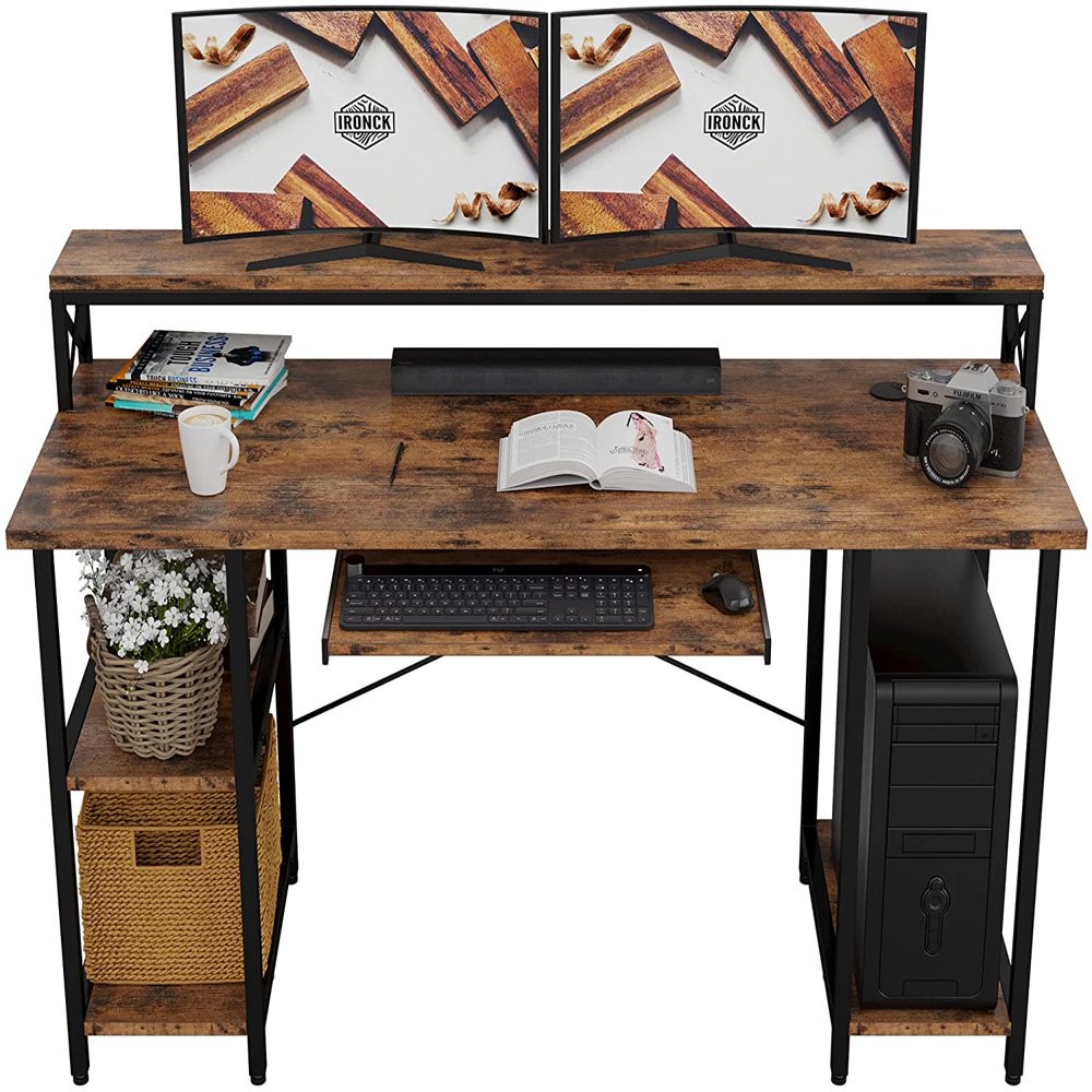 

Industrial Computer Desk 55 , Home Office Desk with Printer Monitor Stand Large Workstation with Storage Shelves and CPU Stand, Studying Wri