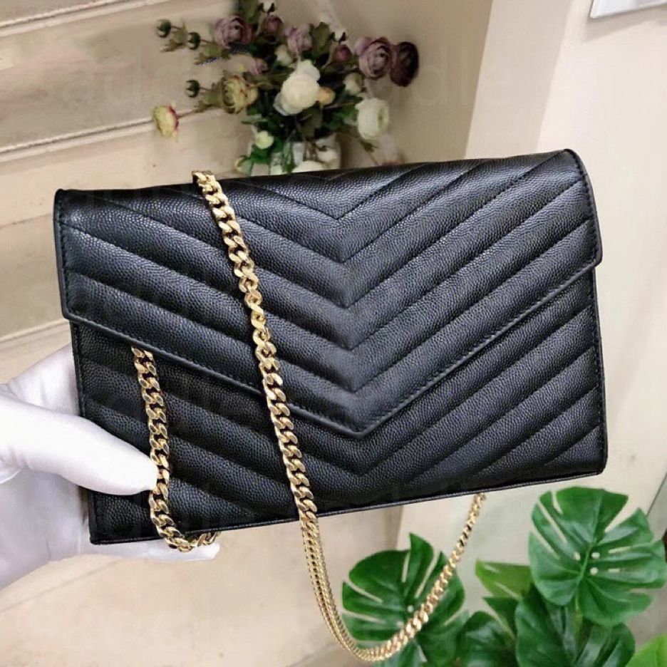 

Designer Brand Shoulder Bag Woc Envelope Black Caviar Chain Bag Shoulder Crossbody Bag Gold Buckle Gold Chain With Box Ladies casual handbags, Brown strap-no box
