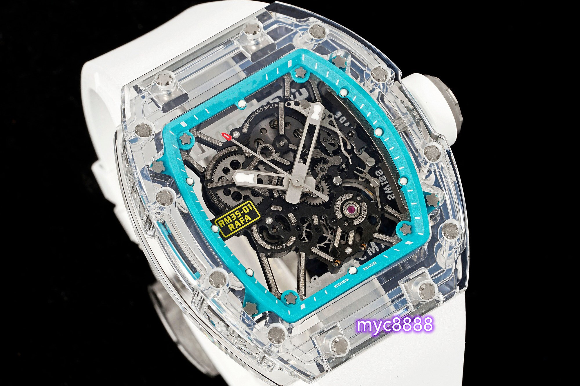 

Sonic RM35-01 Watch features an all-in-one movement case with crystal glass material Sapphire Crystal mirror dual anti-glare effect natural rubber band, As shown