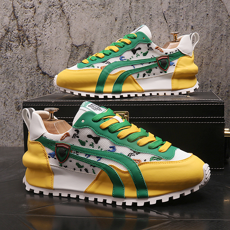 

British Designer Dress Wedding Party Shoes Fashion Mesh Breathable Light Lace-up Low Top Casual Sneakers Round Toe Business Driving Walking Loafers Y203, White green