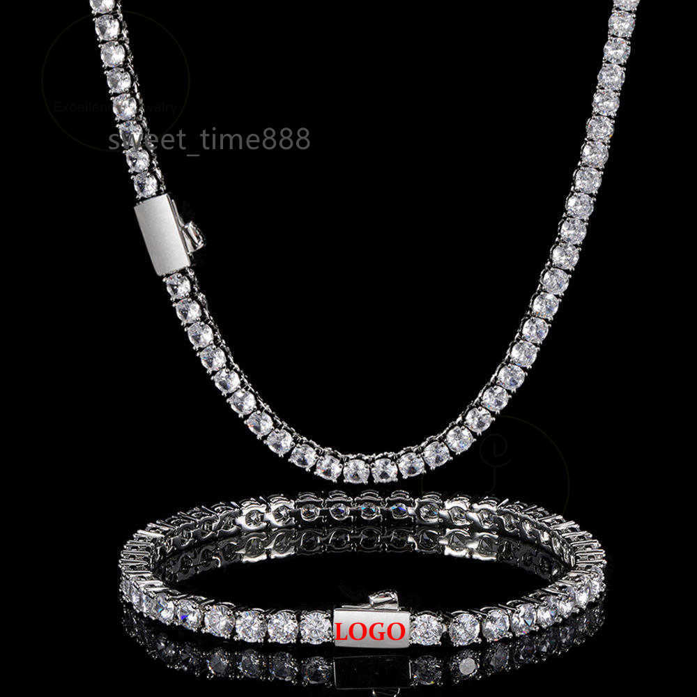 

Hip hop 3mm 4mm 5mm spring buckle CZ zircon custom gold plated Iced diamond Bling tennis chain jewelry necklace bracelet