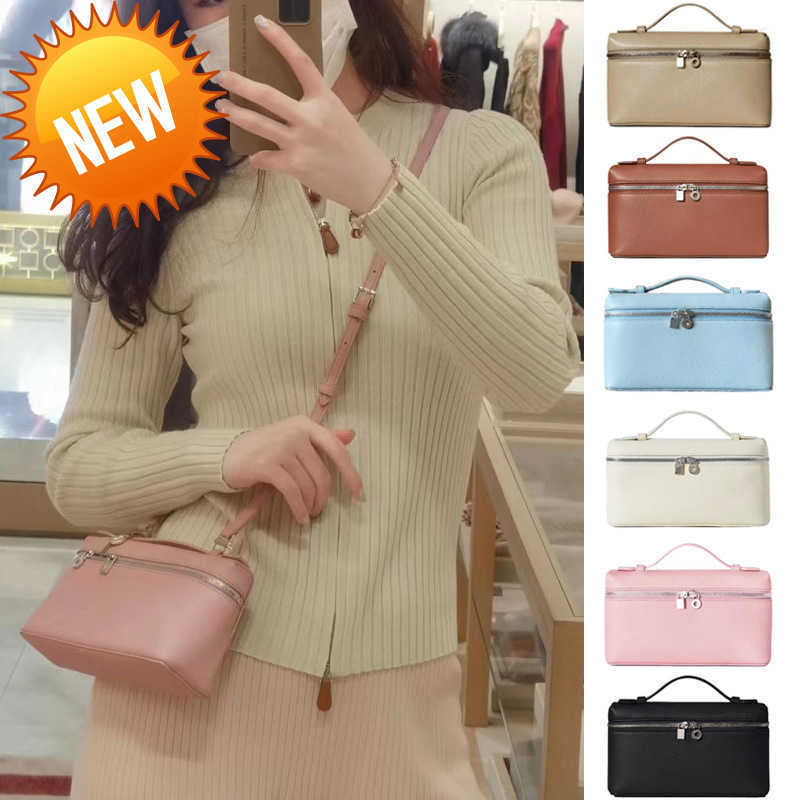 

LORO * PIANA BAG LP19 Lunch Box Wrap Head Layer Cowhide Handbag Women's Simple Fashion One Shoulder Crossbody Makeup Bag, Blue10