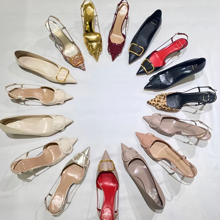 

Sandals for Summer Women High Heels Wedding Shoes 6cm 8cm 10cm Thin Heels Pointed Luxury Metal V-buckle Black Silver Gold Real Leather Shiny Sandal with Dust Bag, Black 3